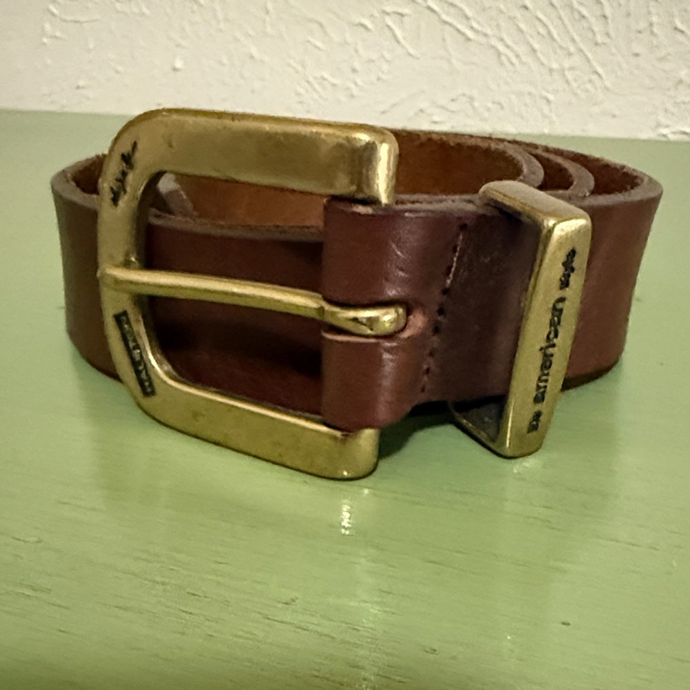 Vintage Halston Brown Leather Women’s Belt with Gold Buckle